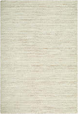 Close-up of the hand woven Kazumi Area Rug. Ivory, sandstone, and taupe wool create a textured farmhouse design. Design-Rectangle-576