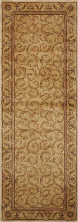 Close-up of the Nourison Somerset Ivory Traditional Area Rug, featuring a chestnut floral scroll pattern and border.