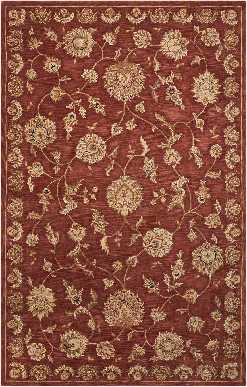Detailed rust-colored Nourison 2000 Persian rug with floral pattern. Handmade wool and cotton area rug.