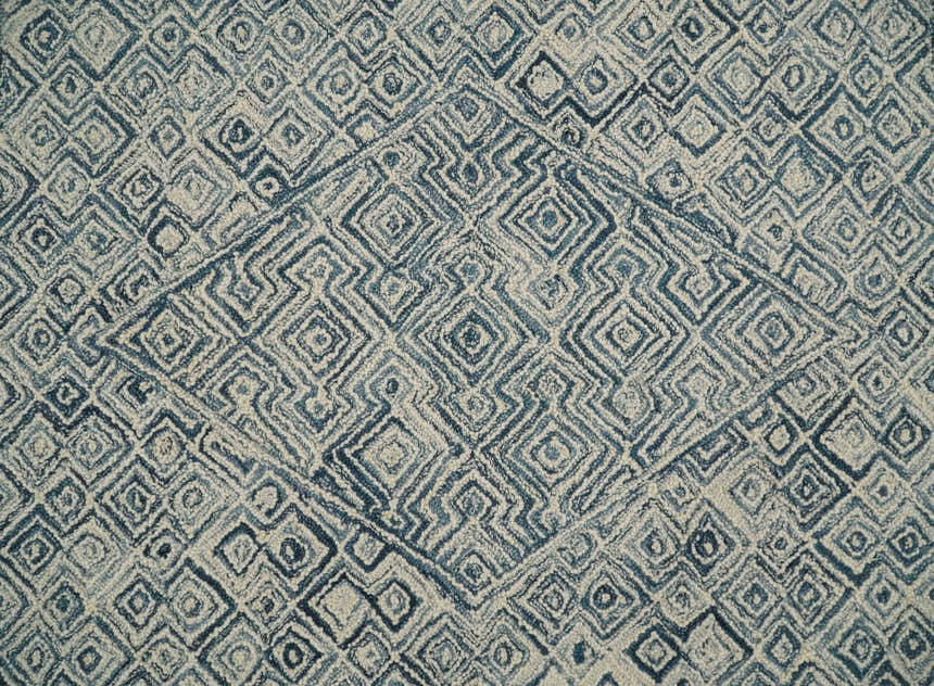 Mid Century Modern Hand Tufted 2x3, 3x5, 5x8, 6x9, 8x10 and 9x12 Woolen Beige and Blue Area Rug | MIR1