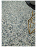 Mid Century Modern Hand Tufted 2x3, 3x5, 5x8, 6x9, 8x10 and 9x12 Woolen Beige and Blue Area Rug | MIR1