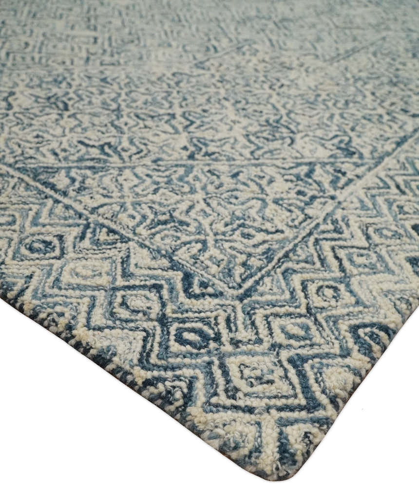 Mid Century Modern Hand Tufted 2x3, 3x5, 5x8, 6x9, 8x10 and 9x12 Woolen Beige and Blue Area Rug | MIR1
