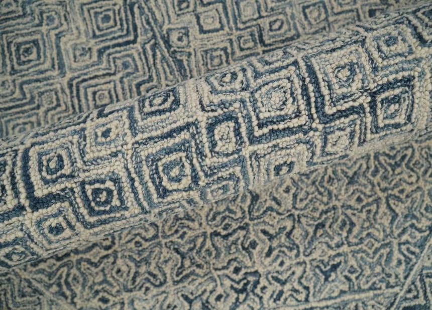 Mid Century Modern Hand Tufted 2x3, 3x5, 5x8, 6x9, 8x10 and 9x12 Woolen Beige and Blue Area Rug | MIR1