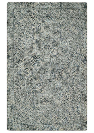 Mid Century Modern Hand Tufted 2x3, 3x5, 5x8, 6x9, 8x10 and 9x12 Woolen Beige and Blue Area Rug | MIR1