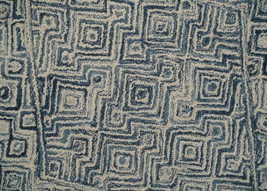 Mid Century Modern Hand Tufted 2x3, 3x5, 5x8, 6x9, 8x10 and 9x12 Woolen Beige and Blue Area Rug | MIR1