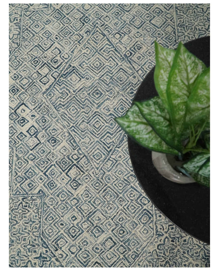 Mid Century Modern Hand Tufted 2x3, 3x5, 5x8, 6x9, 8x10 and 9x12 Woolen Beige and Blue Area Rug | MIR1