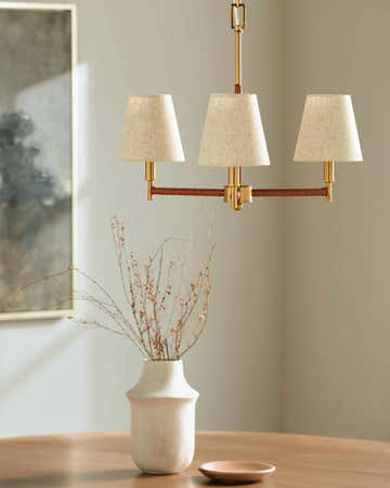 Rich Gold Modern Chandelier with linen details for dining or living rooms