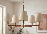 Soft Gold Modern Chandelier with linen details for dining or living rooms