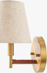 Tan Modern Wall Sconce with linen details for hallway or bedroom lighting