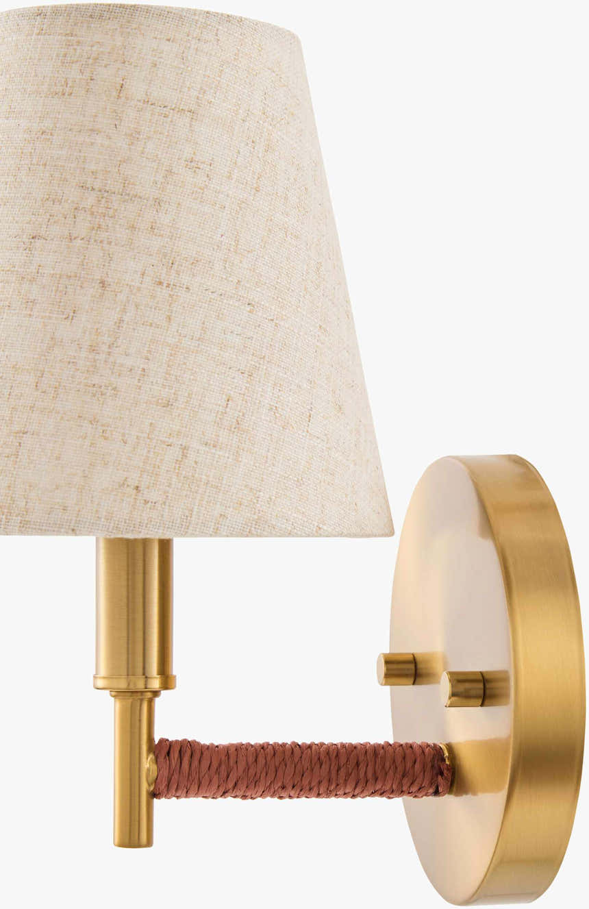 Tan Modern Wall Sconce with linen details for hallway or bedroom lighting