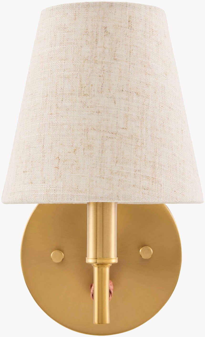 Tan Modern Wall Sconce with linen details for hallway or bedroom lighting