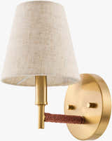 Tan Modern Wall Sconce with linen details for hallway or bedroom lighting