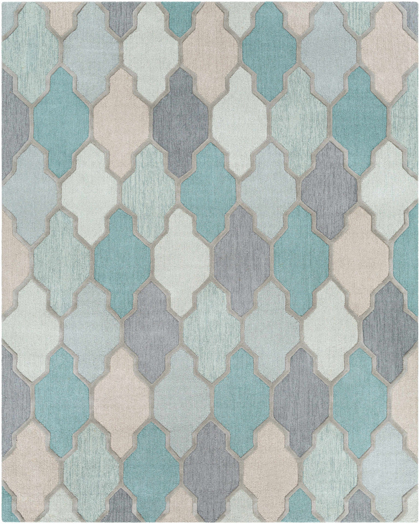 Monteview Sage&Teal Geometric Wool Rug - Clearance