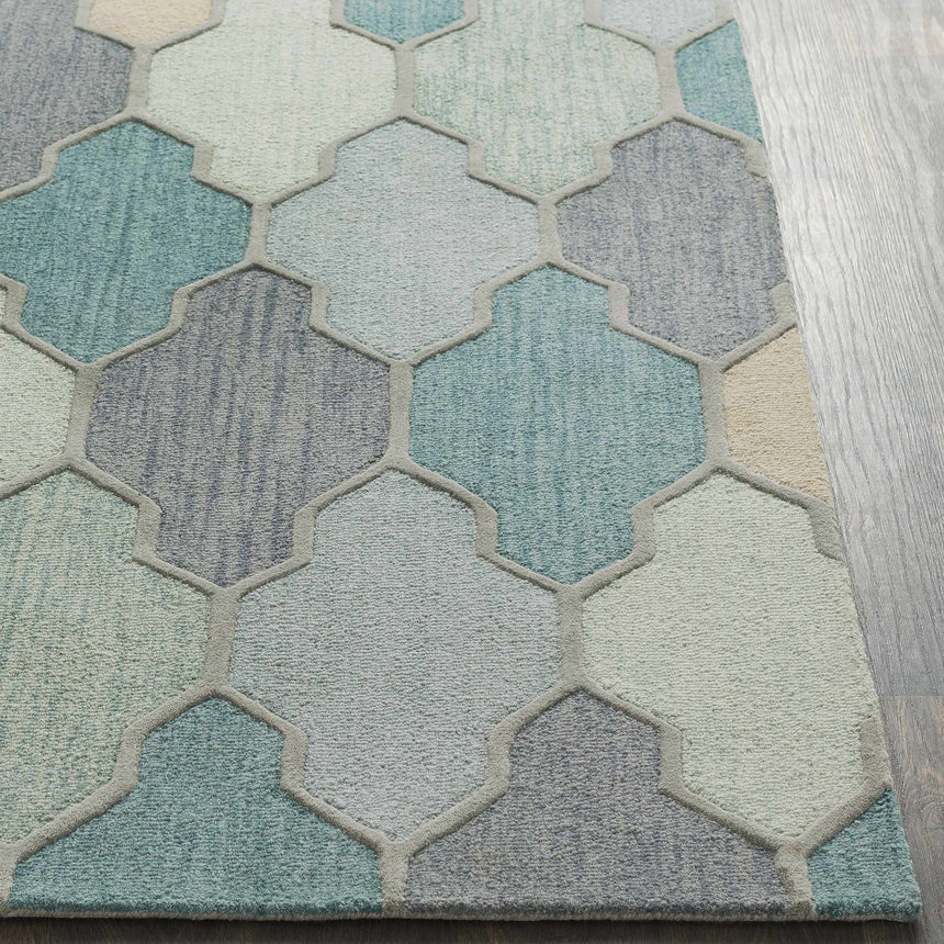 Monteview Sage&Teal Geometric Wool Rug - Clearance