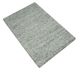 Modern Beige and Charcoal Solid Shaded Hand Tufted Natural Wool Area Rug