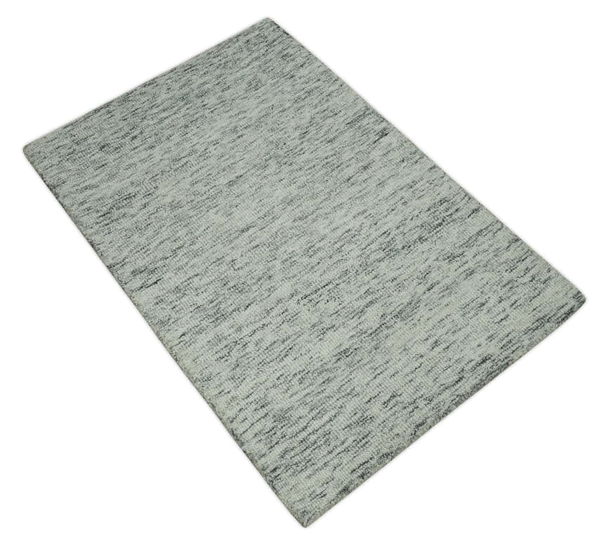 Modern Beige and Charcoal Solid Shaded Hand Tufted Natural Wool Area Rug