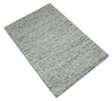 Modern Beige and Charcoal Solid Shaded Hand Tufted Natural Wool Area Rug