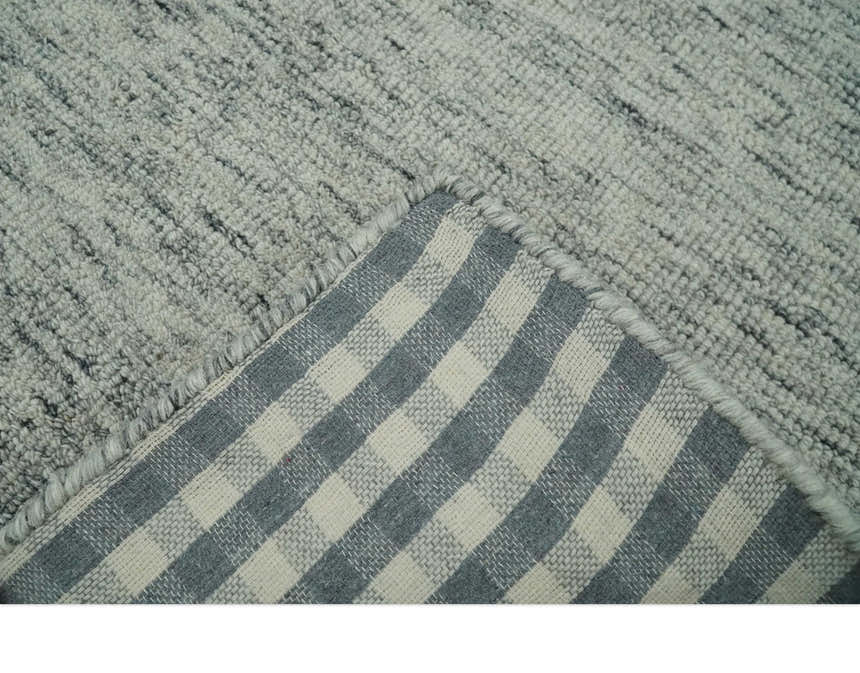 Modern Beige and Charcoal Solid Shaded Hand Tufted Natural Wool Area Rug