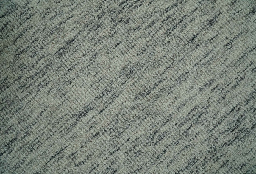 Modern Beige and Charcoal Solid Shaded Hand Tufted Natural Wool Area Rug