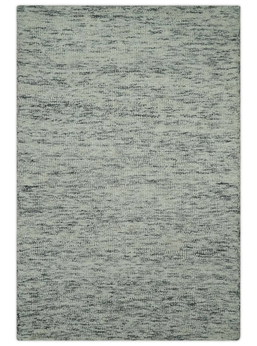 Modern Beige and Charcoal Solid Shaded Hand Tufted Natural Wool Area Rug