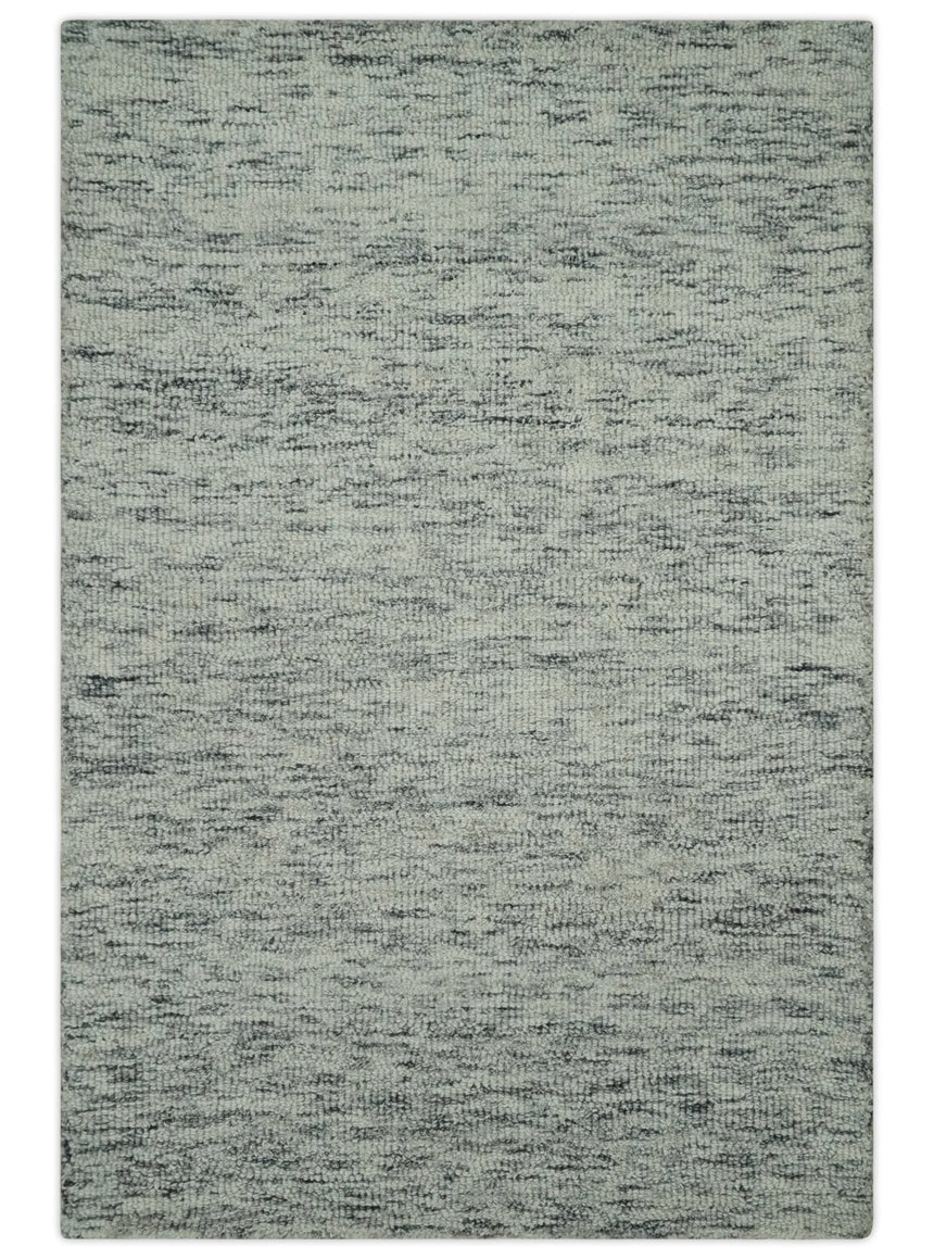 Modern Beige and Charcoal Solid Shaded Hand Tufted Natural Wool Area Rug