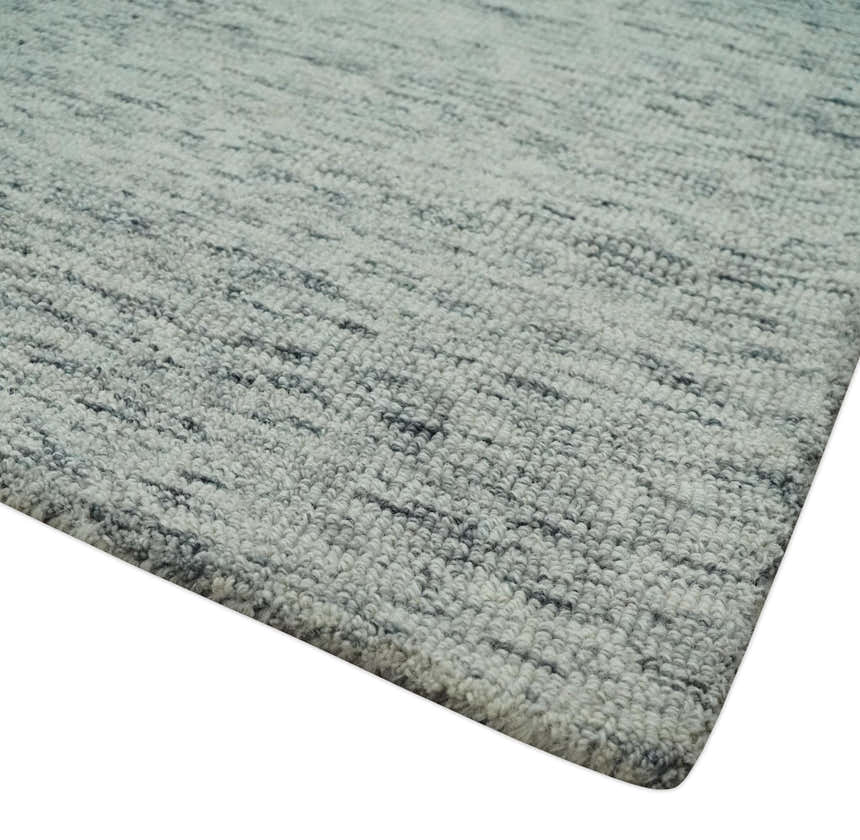 Modern Beige and Charcoal Solid Shaded Hand Tufted Natural Wool Area Rug