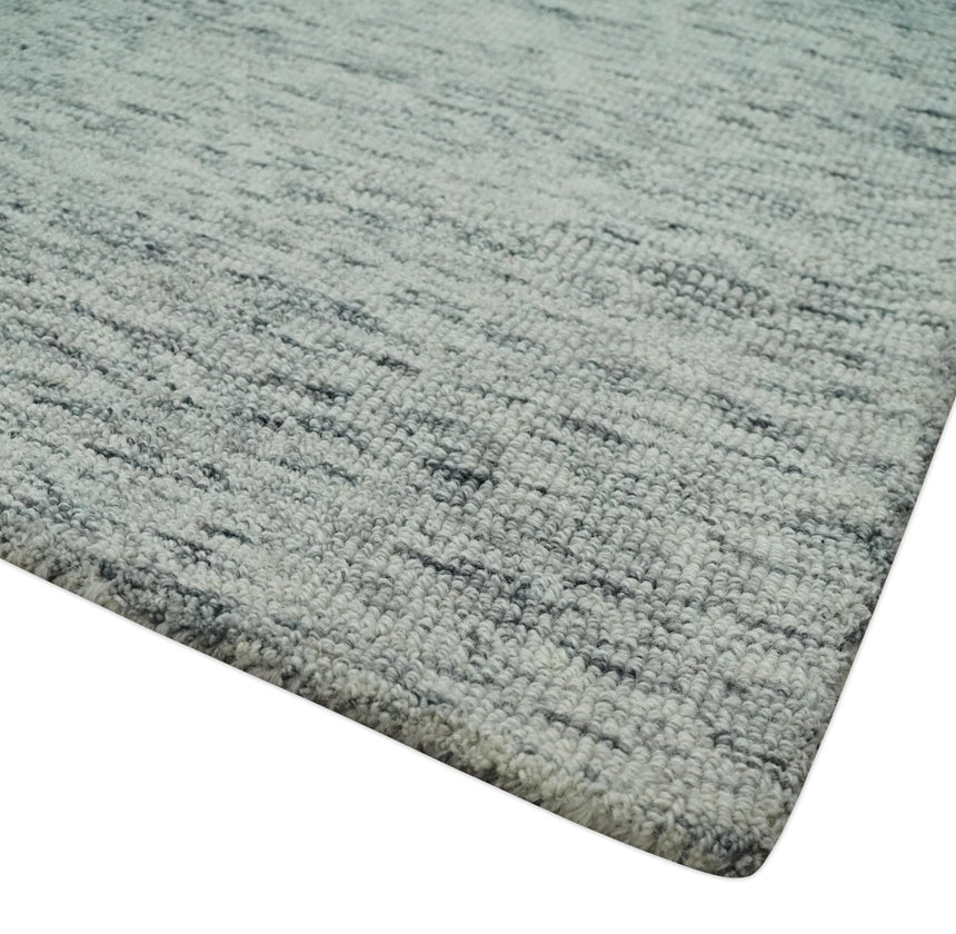 Modern Beige and Charcoal Solid Shaded Hand Tufted Natural Wool Area Rug