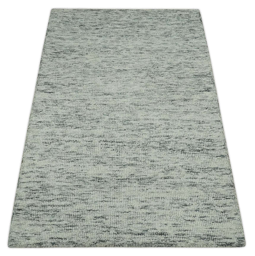 Modern Beige and Charcoal Solid Shaded Hand Tufted Natural Wool Area Rug