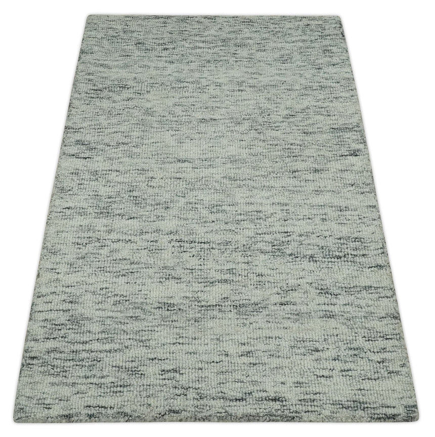 Modern Beige and Charcoal Solid Shaded Hand Tufted Natural Wool Area Rug