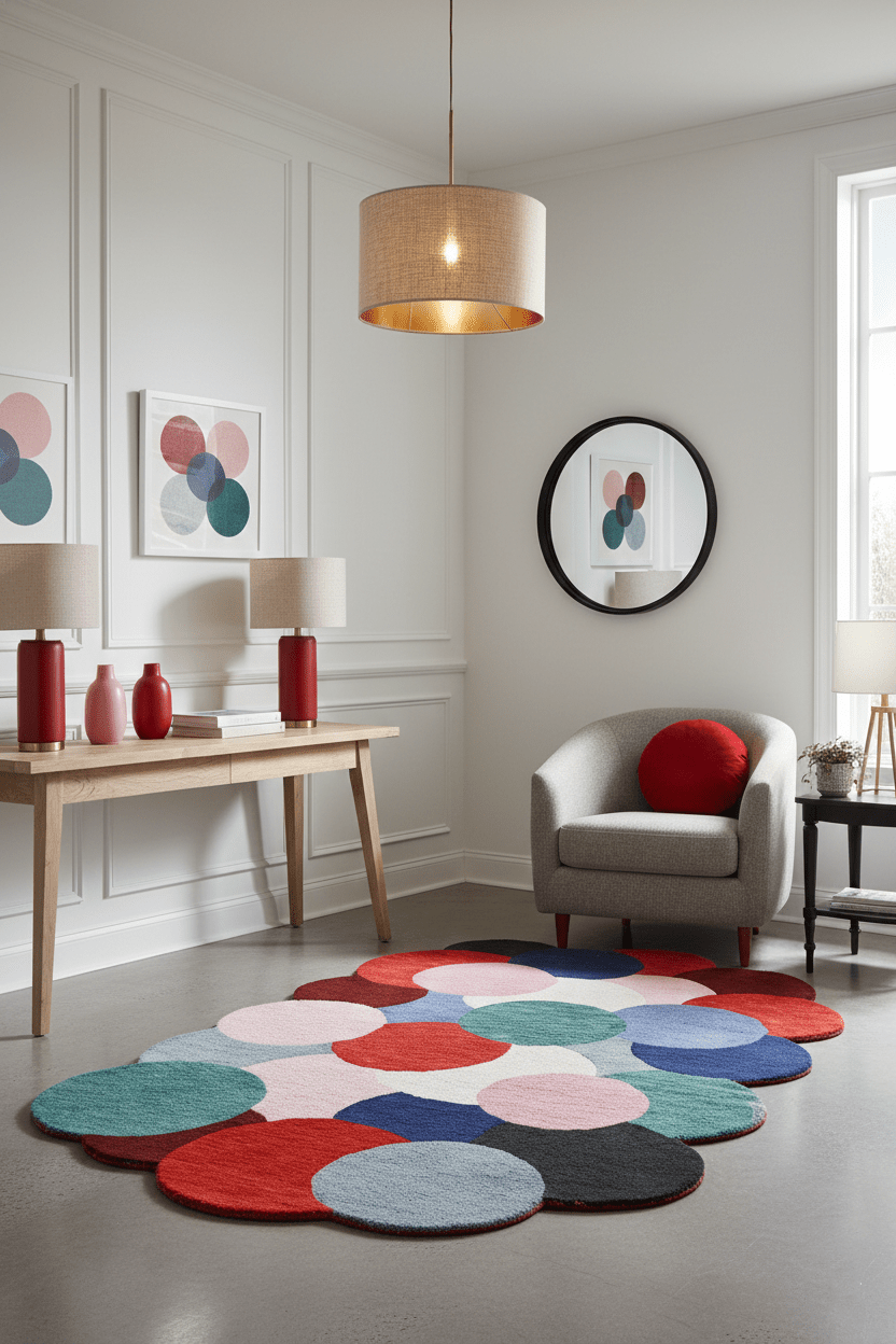 Modern Bubbles Design Multicolor Hand Tufted 5x8 Wool Rug