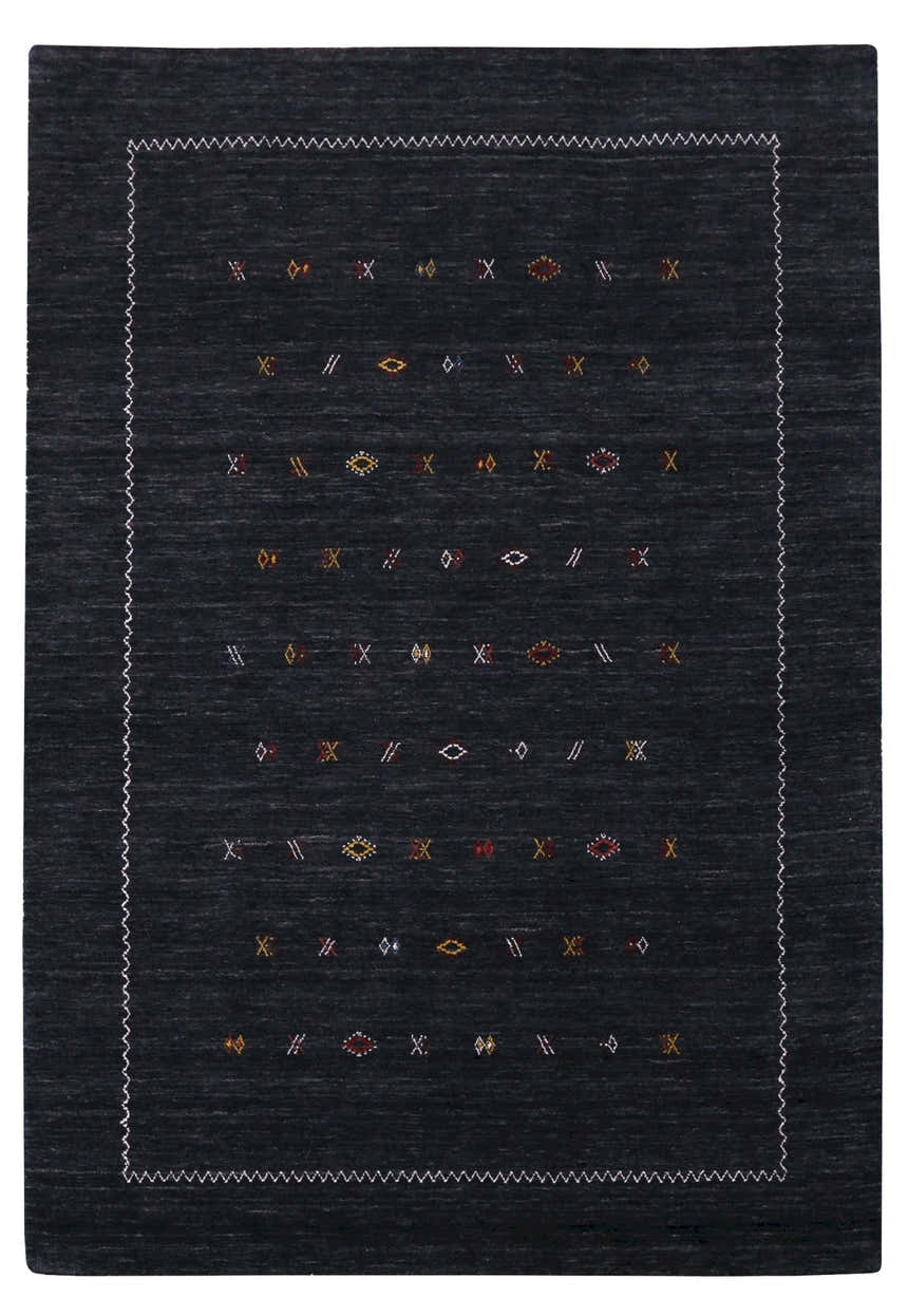 Modern Charcoal And White Hand Loomed Wool Area Rug