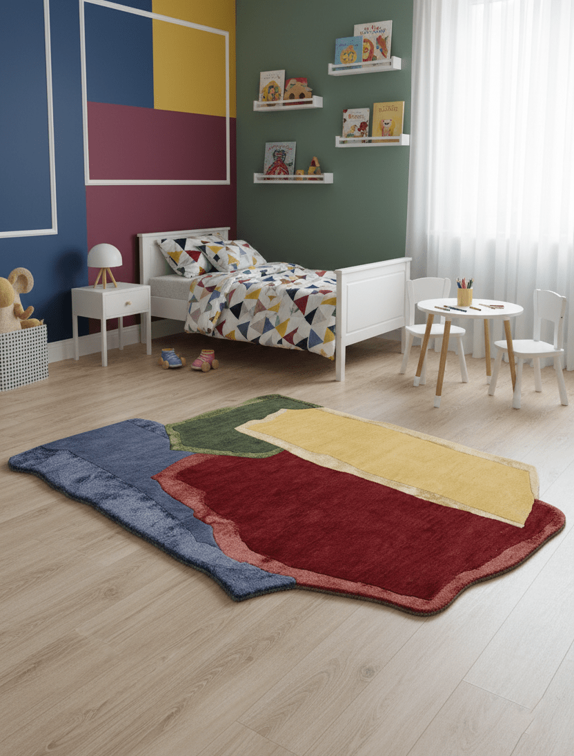 Modern Color Blocks Hand Tufted 5x8 Wool Area Rug
