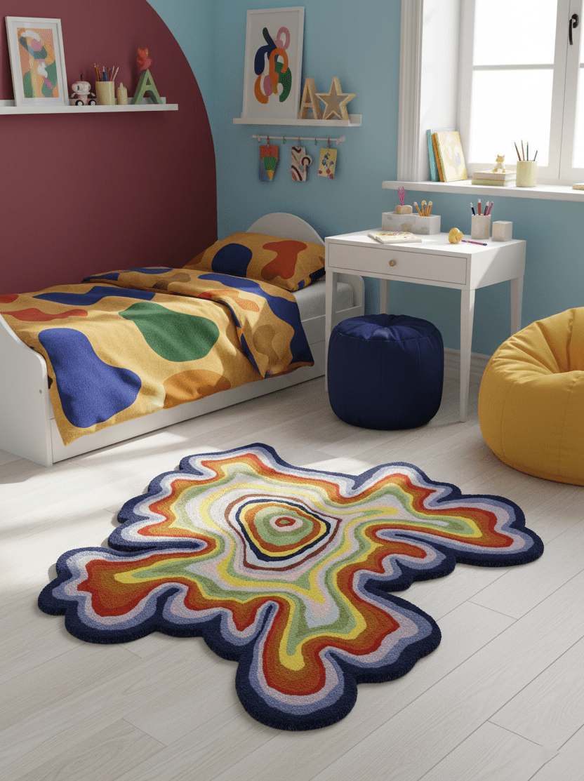 Modern Colorburst Ripple Hand Tufted 6x6 Wool Rug