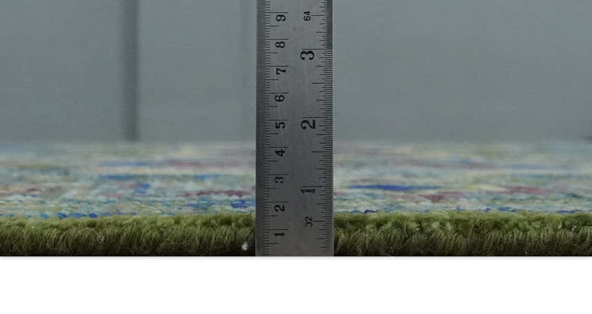 Modern Colorful Moss Green, Blue and Silver Traditional Turkish Design Heriz Wool Area Rug