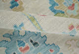 Vibrant Colorful Ivory and Aqua Hand Knotted Traditional Oushak Multi Size Wool Area Rug, Living Room Rug