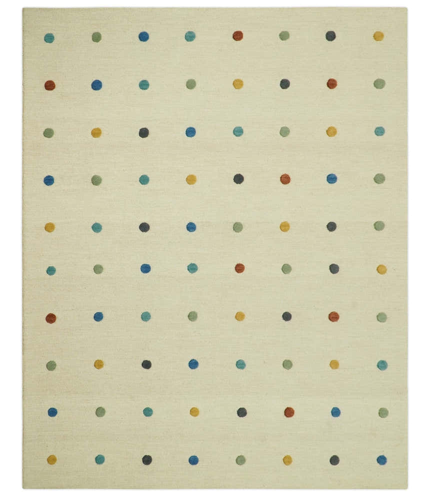 Modern Colorful Polka Dot Beige Hand Tufted Custom Made wool area rug