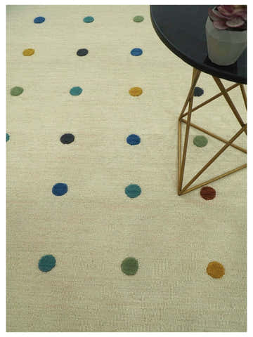 Modern Colorful Polka Dot Beige Hand Tufted Custom Made wool area rug