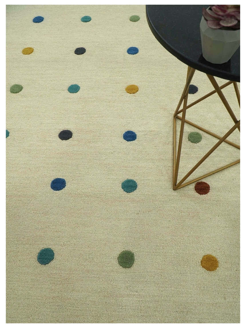 Modern Colorful Polka Dot Beige Hand Tufted Custom Made wool area rug