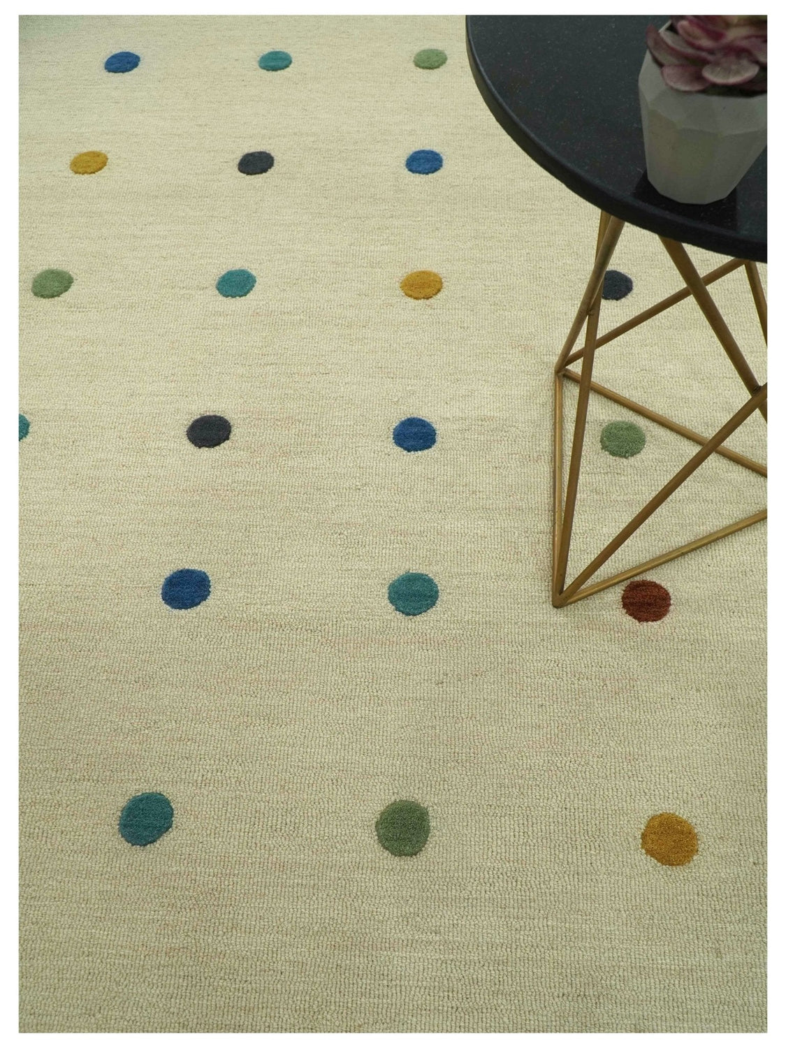 Modern Colorful Polka Dot Beige Hand Tufted Custom Made wool area rug