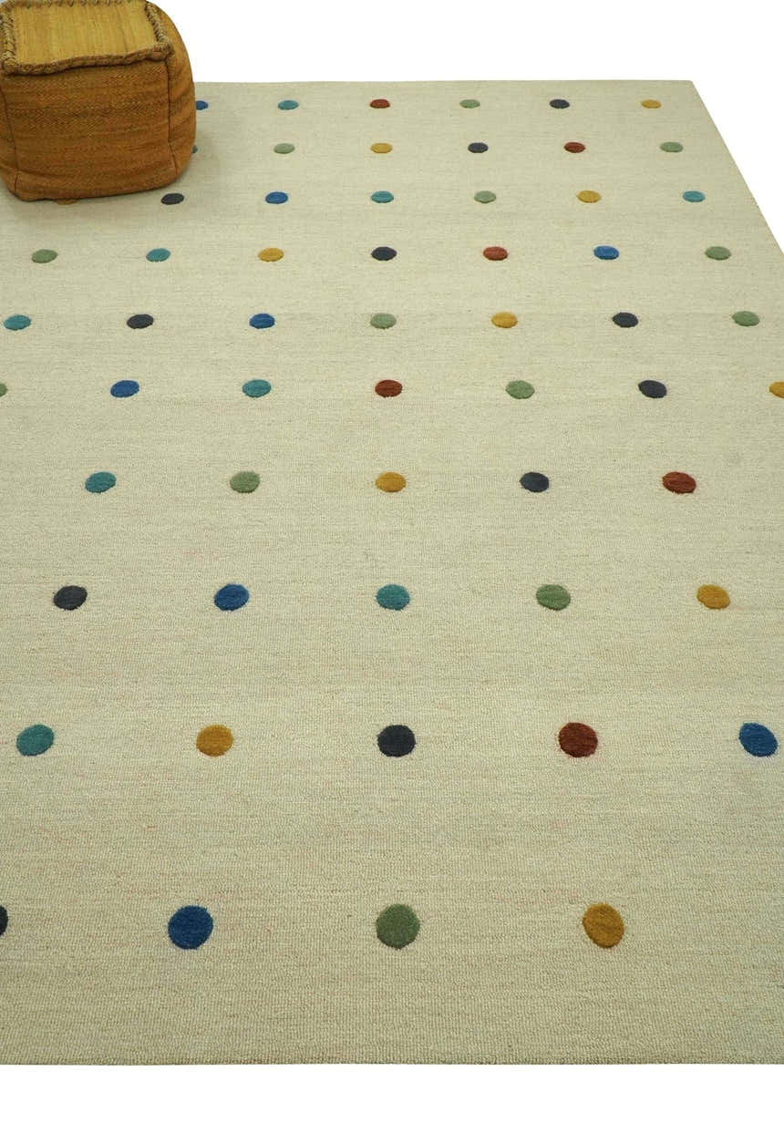Modern Colorful Polka Dot Beige Hand Tufted Custom Made wool area rug