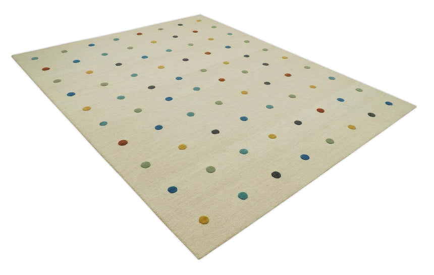 Modern Colorful Polka Dot Beige Hand Tufted Custom Made wool area rug