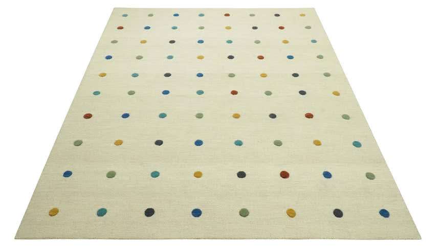 Modern Colorful Polka Dot Beige Hand Tufted Custom Made wool area rug
