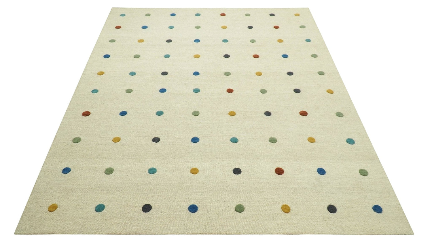 Modern Colorful Polka Dot Beige Hand Tufted Custom Made wool area rug