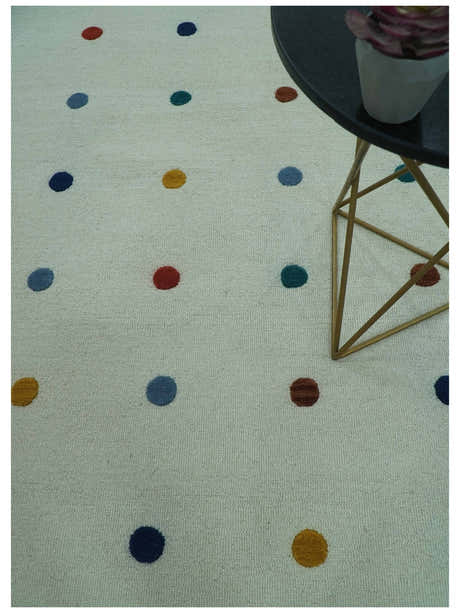 Modern Colorful Polka Dot Ivory Hand Tufted Custom Made wool area rug