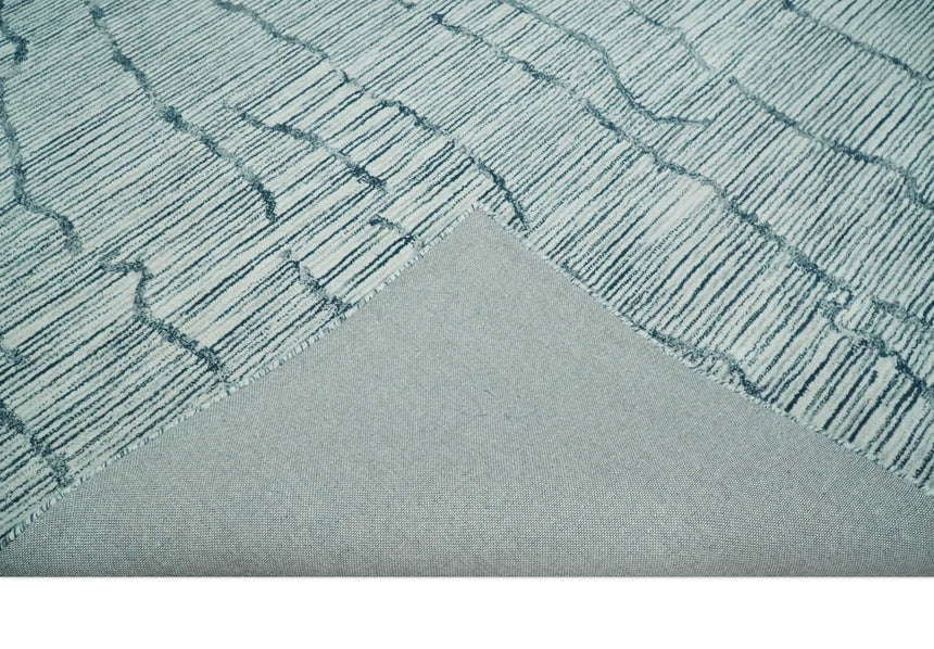 Modern Contemporary Multi Size Woolen White and Blue Hand Tufted Area Rug