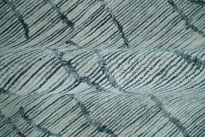 Modern Contemporary Multi Size Woolen White and Blue Hand Tufted Area Rug