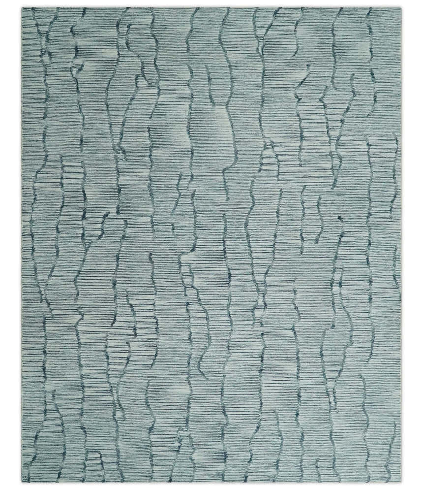 Modern Contemporary Multi Size Woolen White and Blue Hand Tufted Area Rug