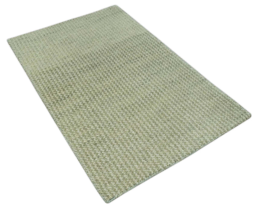 Modern Contemporary Olive, Beige and Ivory Stripes Design Custom Made wool area Rug