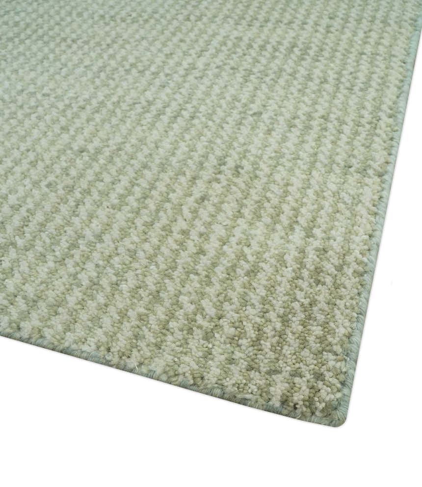 Modern Contemporary Olive, Beige and Ivory Stripes Design Custom Made wool area Rug
