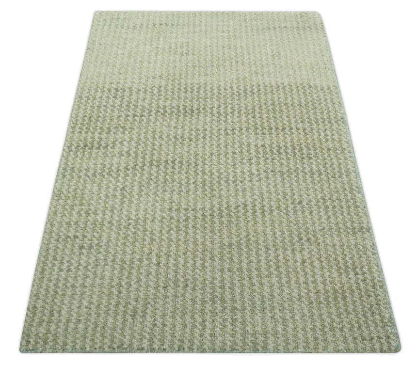 Modern Contemporary Olive, Beige and Ivory Stripes Design Custom Made wool area Rug